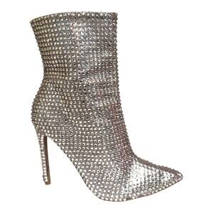 Steve Madden Winnings Rhinestone Silver Stiletto Ankle Boot 9
